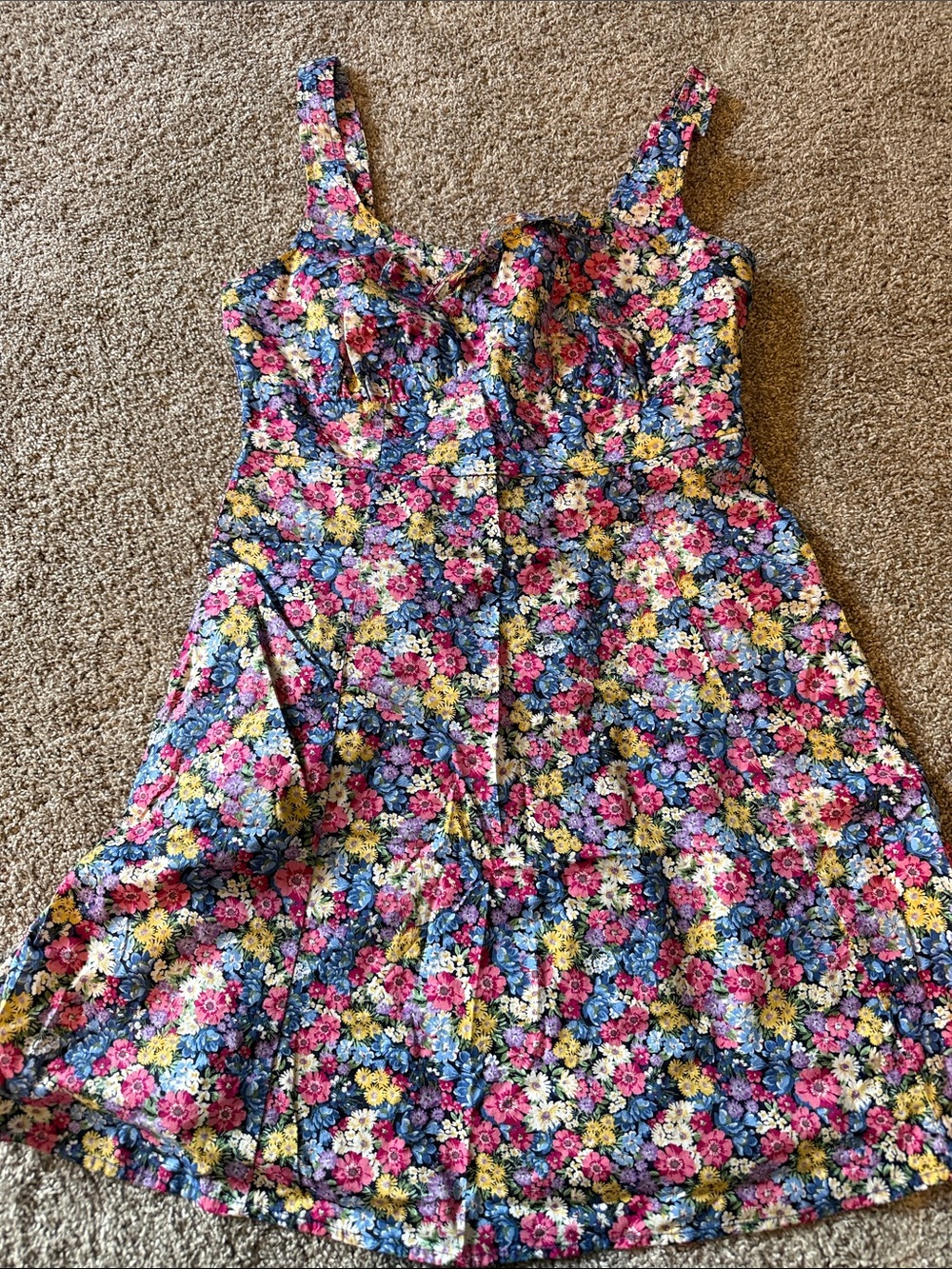 Floral Sundress with Sweetheart Bodice - Blue, Pink, Yellow